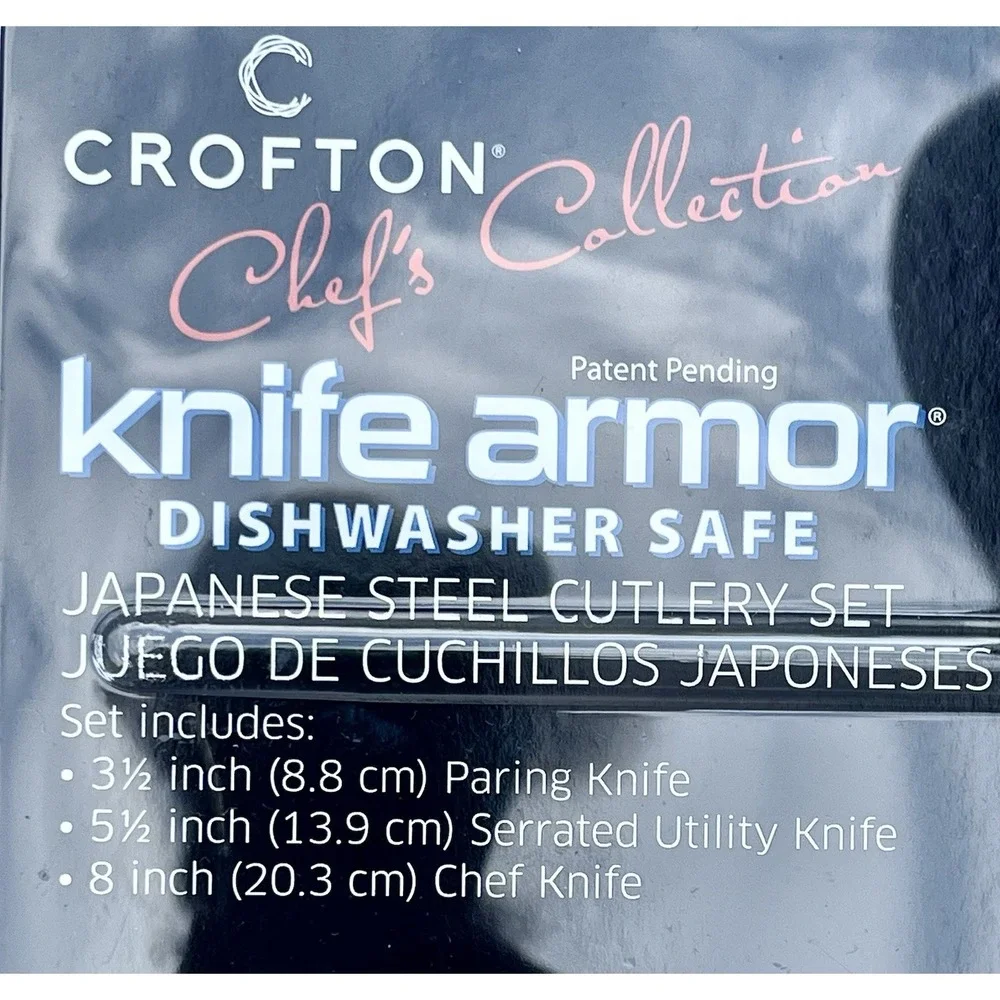 Crofton Chef's Collection Knife Set, 3 pc Armor Paring, Serrated Utility, & Chef